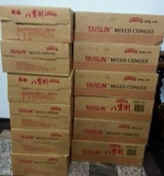 謝謝甘小姐與她的朋友們集資購買八寶粥36箱分送台南，永康，中華各教會。
